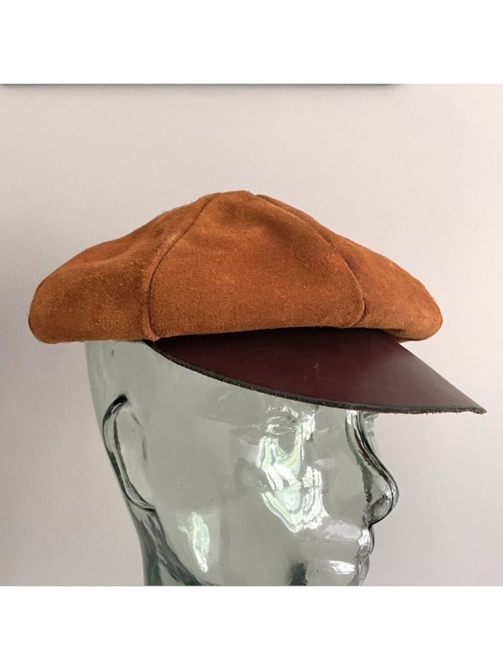 Vintage Brown Suede Leather Floppy Newsboy Panel Hat - Small, Unisex - Picture 4 of 8